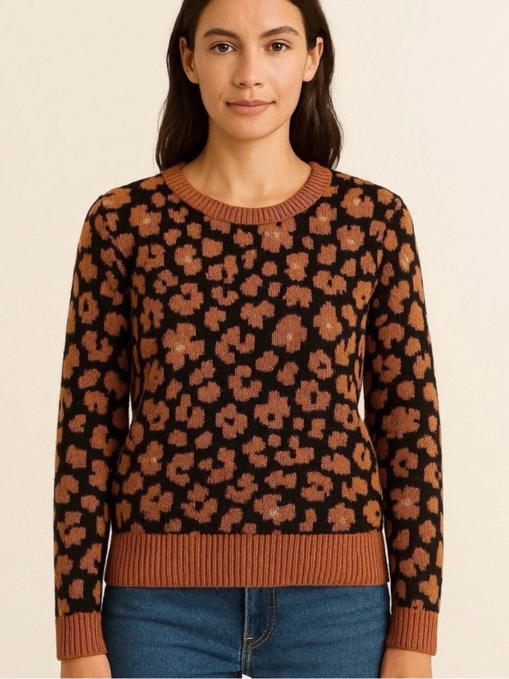 Ann Taylor Brown Animal Print Sweater